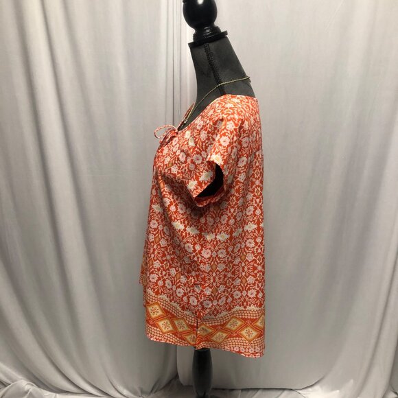 Sanctuary Blouse Womens Size Medium Orange Floral Short Sleeve Lightweight Top - Picture 4 of 7